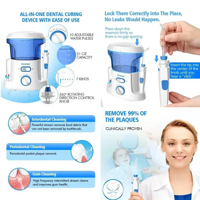 Countertop Water Flosser 600ml – 7 Nozzles