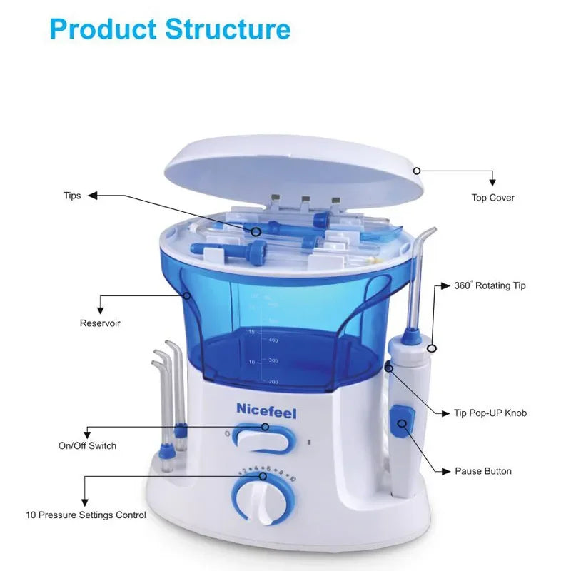 Countertop Water Flosser 600ml – 7 Nozzles