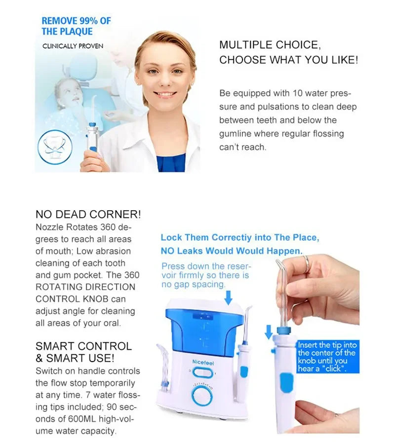 Countertop Water Flosser 600ml – 7 Nozzles
